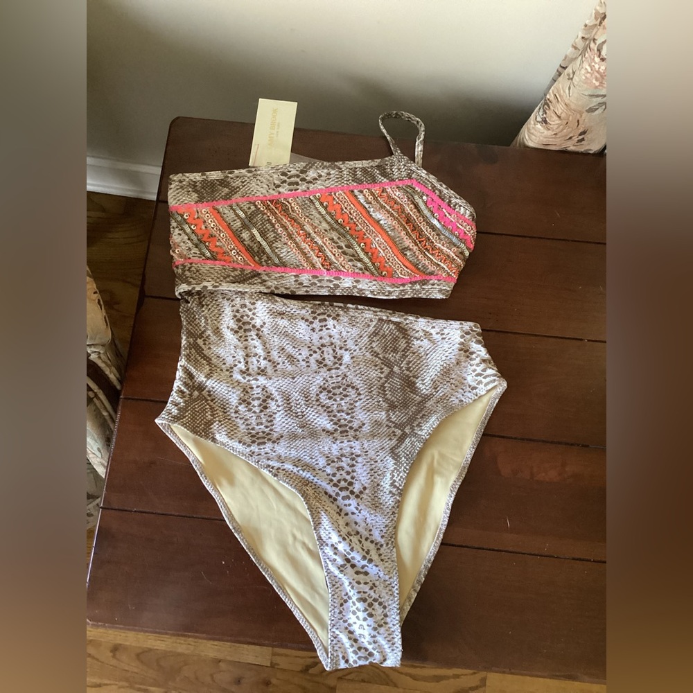 Ramy Brook Neutral Snake Print One Piece - Picture 2 of 4